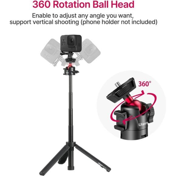 Extendable Mini Camera Tripod, 4 Levels Adjustment 360° Ball Head Cold Shoe - Picture 5 of 6